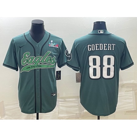 Men's Philadelphia Eagles #88 Dallas Goedert Green With Super Bowl LVII Patch Cool Base Stitched Baseball Jersey
