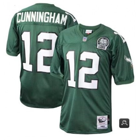 Men's Philadelphia Eagles #12 Randall Cunningham Kelly Green Mitchell & Ness 1992 Throwback Stitched Football Jersey