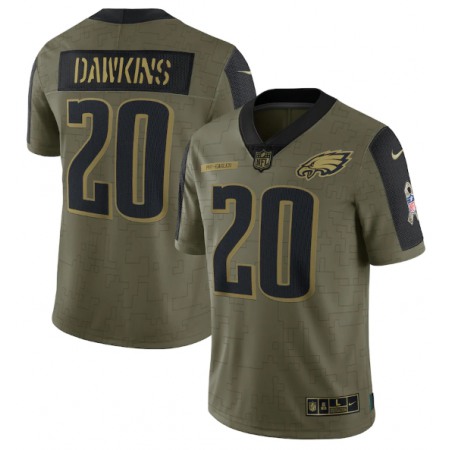 Men's Philadelphia Eagles #20 Brian Dawkins 2021 Olive Salute To Service Limited Stitched Jersey