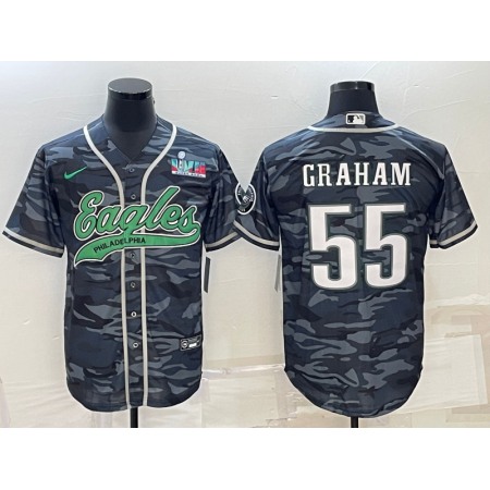 Men's Philadelphia Eagles #55 Brandon Graham Grey Camo With Super Bowl LVII Patch Cool Base Stitched Baseball Jersey