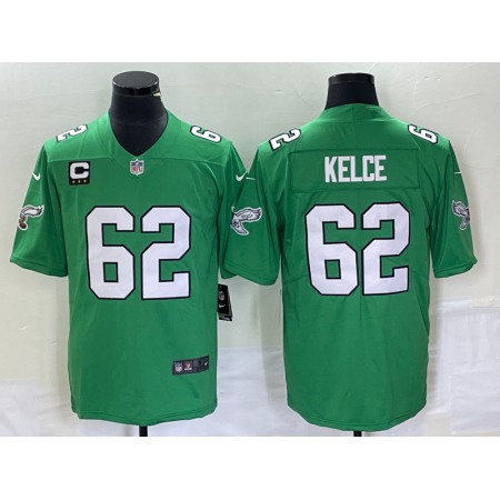 Men's Philadelphia Eagles #62 Jason Kelce Green Vapor Limited With 3-star C Patch Stitched Football Jersey