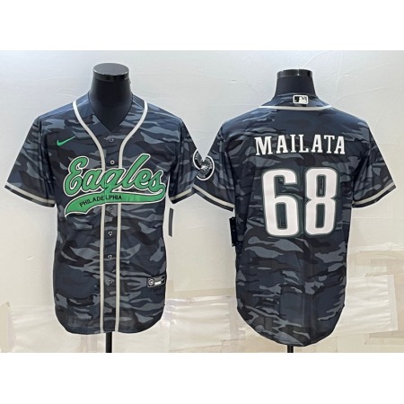 Men's Philadelphia Eagles #68 Jordan Mailata Grey Camo With Patch Cool Base Stitched Baseball Jersey