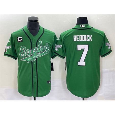 Men's Philadelphia Eagles #7 Haason Reddick Green With 3-star C Patch Cool Base Stitched Baseball Jersey