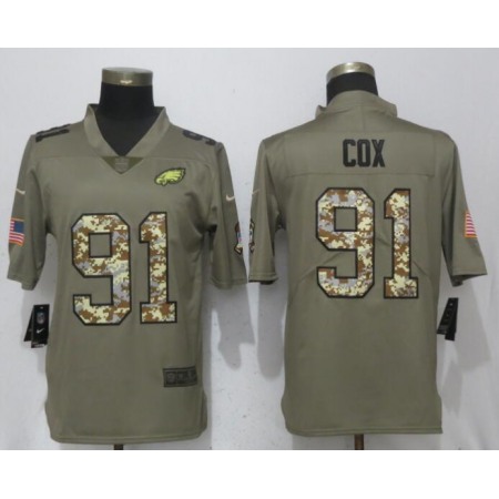 Men's Philadelphia Eagles #91 Fletcher Cox Olive Camo Salute To Service Limited Stitched NFL Jersey