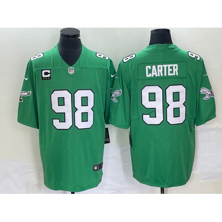 Men's Philadelphia Eagles #98 Jalen Carter Green Vapor Limited With 3-star C Patch Stitched Football Jersey