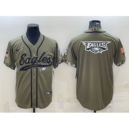 Men's Philadelphia Eagles Olive 2022 Salute To Service Team Big Logo Cool Base Stitched Baseball Jersey 001