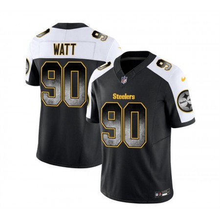 Men's Pittsburgh Steelers #90 T.J. Watt Black/White 2023 F.U.S.E. Smoke Vapor Untouchable Limited Stitched Jersey