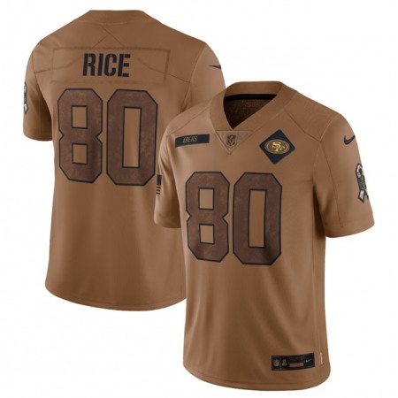 Men's San Francisco 49ers #80 Jerry Rice 2023 Brown Salute To Service Limited Stitched Football Jersey