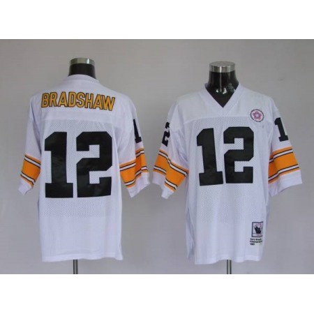 Mitchell & Ness Steelers #12 Terry Bradshaw White Stitched Throwback NFL Jersey