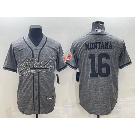 Men's San Francisco 49ers #16 Joe Montana Grey With Patch Cool Base Stitched Baseball Jersey