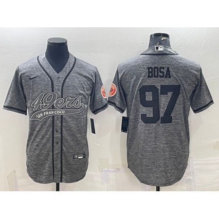 Men's San Francisco 49ers #97 Nick Bosa Grey With Patch Cool Base Stitched Baseball Jersey