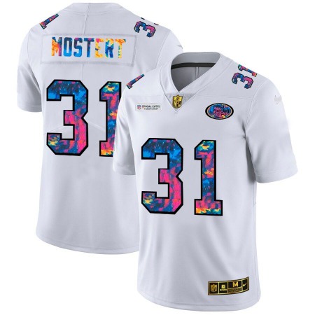 Men's San Francisco 49ers #31 Raheem Mostert 2020 White Crucial Catch Limited Stitched Jersey