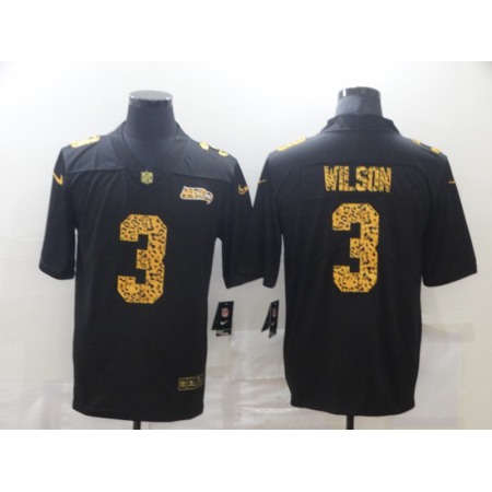 Men's Seattle Seahawks #3 Russell Wilson 2020 Black Leopard Print Fashion Limited Stitched Jersey