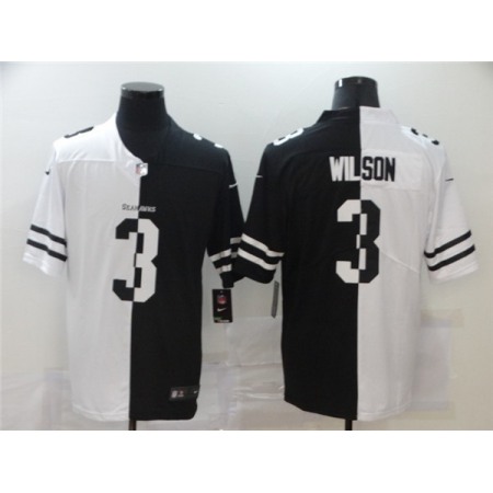 Men's Seattle Seahawks #3 Russell Wilson Black & White Split Limited Stitched Jersey