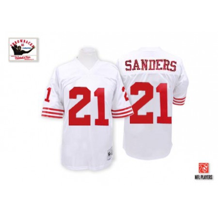 Mitchell and Ness 49ers #21 Deion Sanders Stitched White NFL Jersey