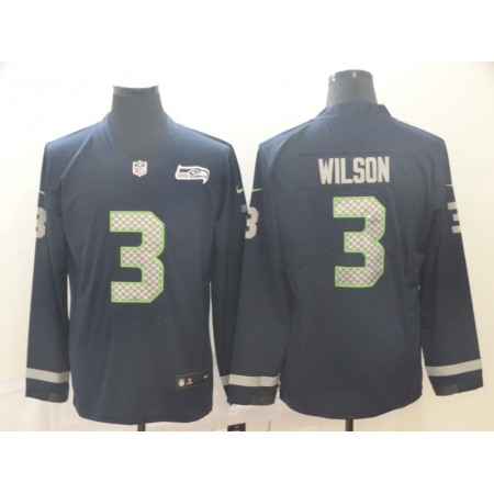 Men's Seattle Seahawks #3 Russell Wilson Navy Scarlet Therma Long Sleeve Stitched NFL Jersey