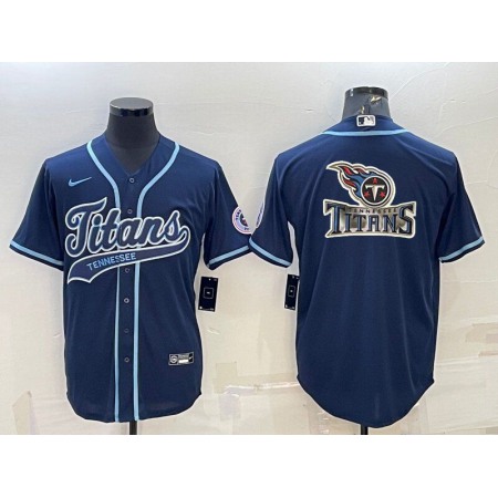 Men's Tennessee Titans Navy Team Big Logo With Patch Cool Base Stitched Baseball Jersey