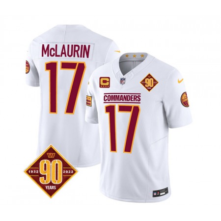 Men's Washington Commanders #17 Terry McLaurin White 2023 F.U.S.E. With 4-Star C Patch 90th Anniversary Vapor Limited Stitched Football Jersey