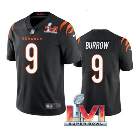Youth Cincinnati Bengals #9 Joe Burrow 2022 Black Super Bowl LVI Vapor Limited Stitched Jersey