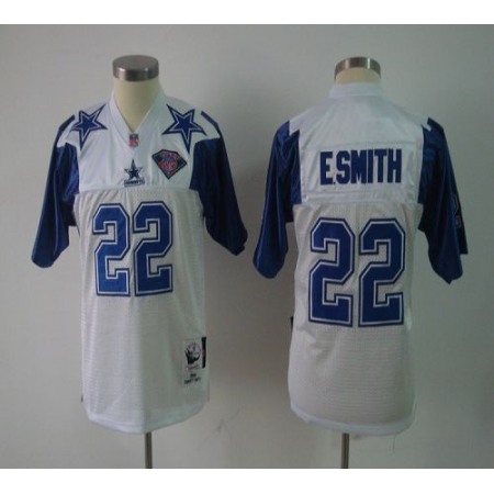 Mitchell And Ness Cowboys #22 E.Smith White With 75TH Stitched Youth NFL Jersey