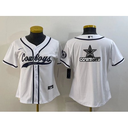 Youth Dallas Cowboys White Team Big Logo With Patch Cool Base Stitched Baseball Jersey