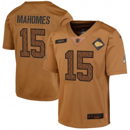 Youth Kansas City Chiefs #15 Patrick Mahomes 2023 Brown Salute To Service Limited Stitched Football Jersey