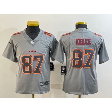 Youth Kansas City Chiefs #87 Travis Kelce Grey Atmosphere Fashion Stitched Jersey