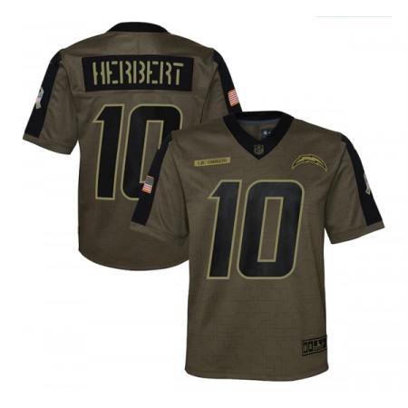 Youth Los Angeles Chargers #10 Justin Herbert 2021 Olive Salute To Service Limited Stitched Jersey