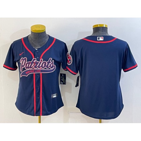 Youth New England Patriots Blank Navy With Patch Cool Base Stitched Baseball Jersey