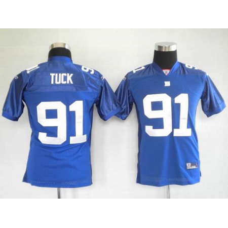 Giants #91 Justin Tuck Blue Stitched Youth NFL Jersey