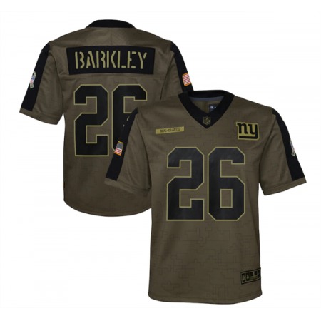 Youth New York Giants #26 Saquon Barkley 2021 Olive Salute To Service Limited Stitched Jersey