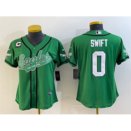 Youth Philadelphia Eagles #0 D'andre Swift Green With 3-Star C Patch Cool Base Stitched Baseball Jersey