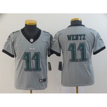 Youth Philadelphia Eagles #11 Carson Wentz Silver Inverted Legend Stitched NFL Jersey