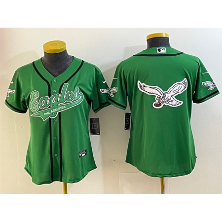 Youth Philadelphia Eagles Green Team Big Logo Cool Base Stitched Baseball Jersey