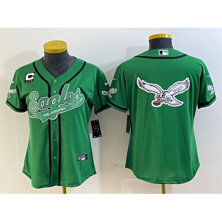 Youth Philadelphia Eagles Green Team Big Logo With 3-Star C Patch Cool Base Stitched Baseball Jersey