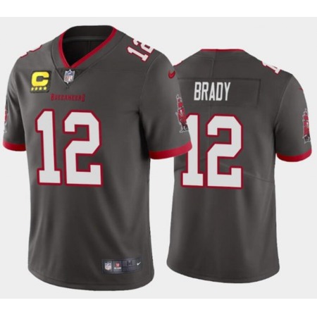 Youth Tampa Bay Buccaneers #12 Tom Brady Gray With C Patch Stitched Jersey