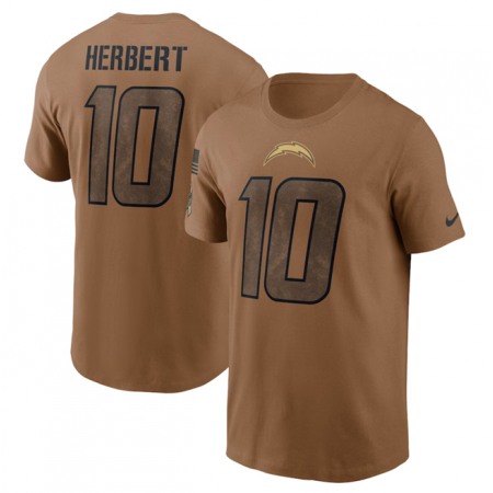 Men's Los Angeles Chargers #10 Justin Herbert 2023 Brown Salute To Service Name & Number T-Shirt