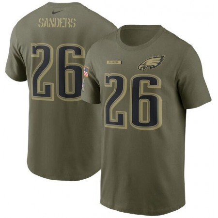Men's Philadelphia Eagles #26 Miles Sanders 2021 Olive Salute To Service Legend Performance T-Shirt