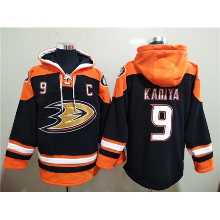 Men's Anaheim Ducks #9 Paul Kariya Black Ageless Must-Have Lace-Up Pullover Hoodie