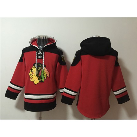Men's Chicago Blackhawks Blank Red Lace-Up Pullover Hoodie