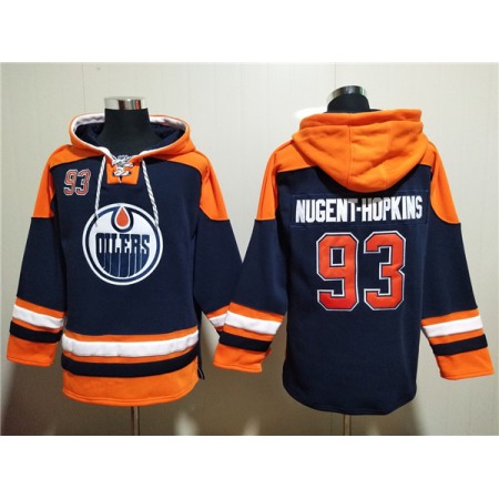 Men's Edmonton Oilers #93 Ryan Nugent-Hopkins Navy Lace-Up Pullover Hoodie