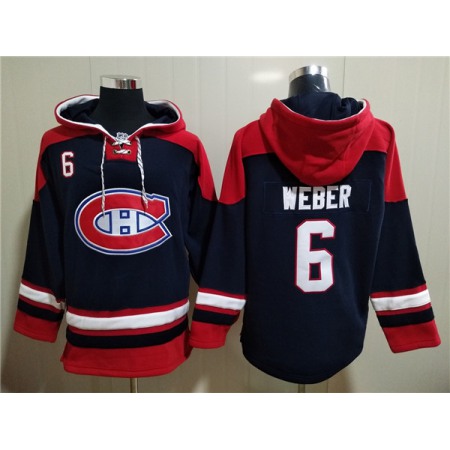 Men's Montreal Canadiens #6 Shea Weber Navy/Red Lace-Up Pullover Hoodie