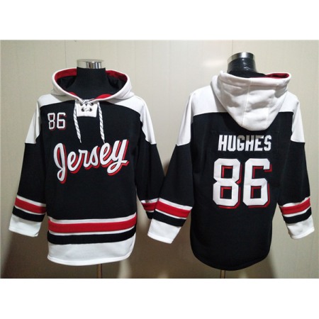 Men's New Jersey Devils #86 Jack Hughes Black/White Ageless Must-Have Lace-Up Pullover Hoodie