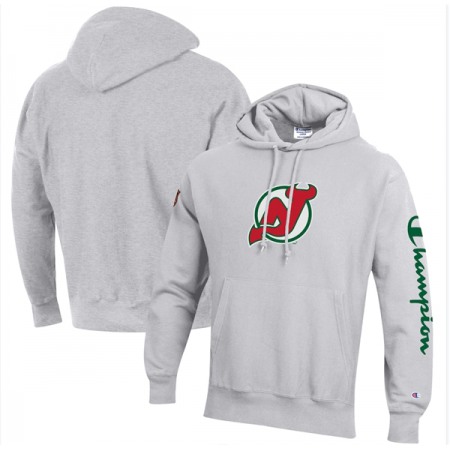 Men's New Jersey Devils Champion Heathered Gray Reverse Weave Pullover Hoodie