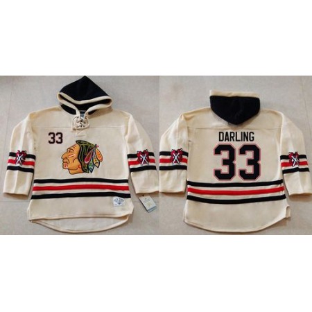 Blackhawks #33 Scott Darling Cream Heavyweight Pullover Hoodie Stitched NHL Jersey