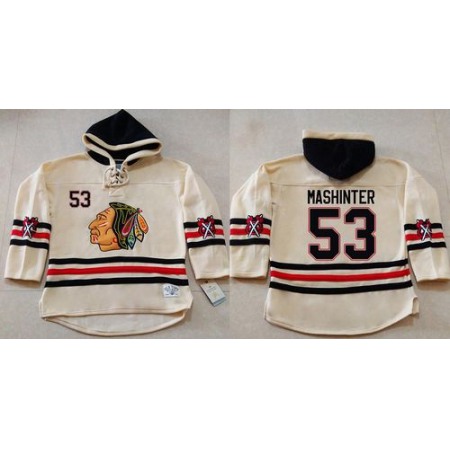 Blackhawks #53 Brandon Mashinter Cream Heavyweight Pullover Hoodie Stitched NHL Jersey