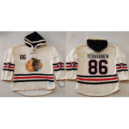 Blackhawks #86 Teuvo Teravainen Cream Heavyweight Pullover Hoodie Stitched NHL Jersey