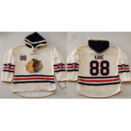Blackhawks #88 Patrick Kane Cream Heavyweight Pullover Hoodie Stitched NHL Jersey