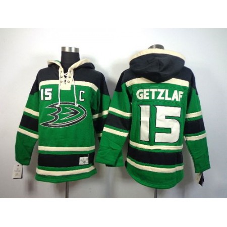Ducks #15 Ryan Getzlaf Green St. Patrick's Day McNary Lace Hoodie Stitched NHL Jersey