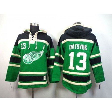 Red Wings #13 Pavel Datsyuk Green St. Patrick's Day McNary Lace Hoodie Stitched NHL Jersey